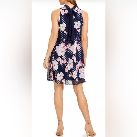 Robbie Bee Floral Polka Dot Navy Blue Dress Size 10 - Picture 2 of 12